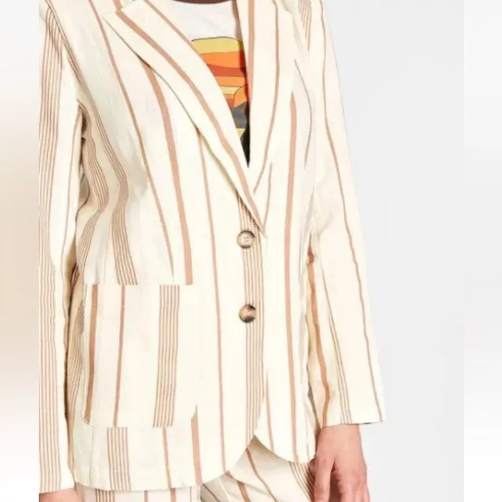 ModCloth New Opportunity Linen-Blend Blazer Jacket Stripes Plus Size 4X NWT
